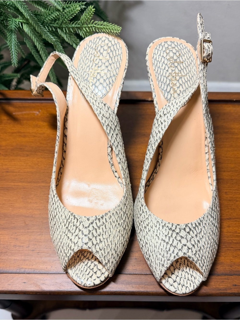 Cole Haan Nike Air Leather Snakeskin Peep Toe Slingback Pumps Heels 10B